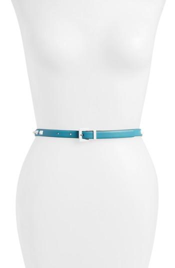 Women's Valentino Garavani Rockstud Skinny Calfskin Leather Belt - Cerulean