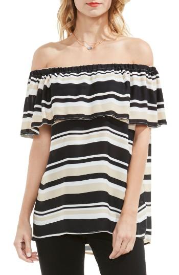 Women's Vince Camuto Stripe Ruffle Off The Shoulder Blouse - Black