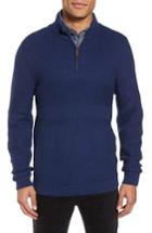 Men's Nordstrom Men's Shop Texture Cotton & Cashmere Quarter Zip Sweater, Size - Blue