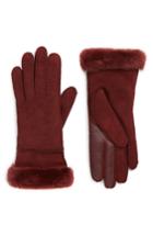 Women's Ugg Seamed Touchscreen Compatible Gloves With Genuine Shearling Trim - Red