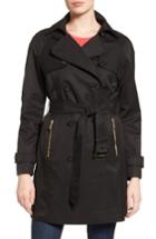 Women's Michael Michael Kors Belted Double Breasted Trench Coat - Black