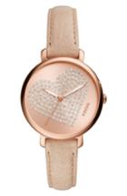 Women's Fossil Jacqueline Crystal Heart Leather Strap Watch, 36mm