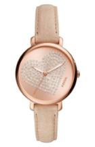 Women's Fossil Jacqueline Crystal Heart Leather Strap Watch, 36mm