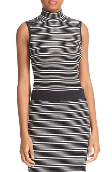 Women's Atm Anthony Thomas Melillo Stripe Mock Neck Tank - Black