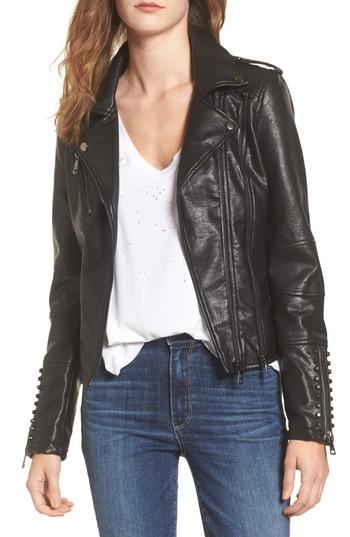 Women's Vigoss Studded Faux Leather Moto Jacket - Black