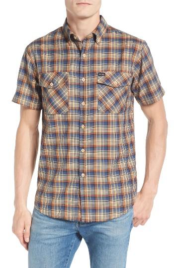 Men's Brixton 'memphis' Trim Fit Plaid Short Sleeve Woven Shirt - Brown