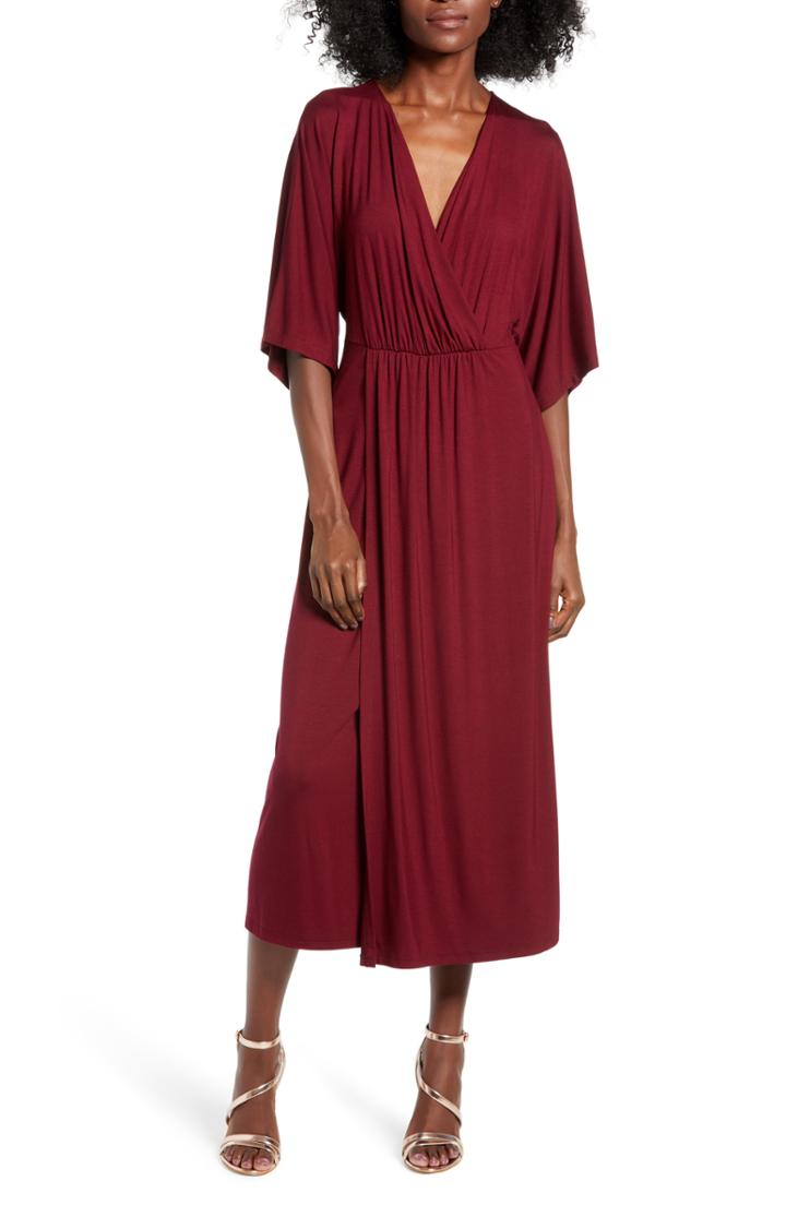 Women's All In Favor Kimono Sleeve Midi Dress - Burgundy
