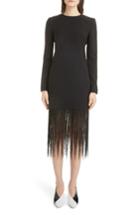 Women's Givenchy Fringe Hem Wool Crepe Sheath Dress Us / 36 Fr - Black