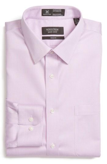 Men's Nordstrom Men's Shop Smartcare(tm) Trim Fit Stripe Dress Shirt - 32/33 - Pink