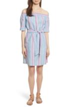 Women's Frame Stripe Off The Shoulder Linen Dress - Purple