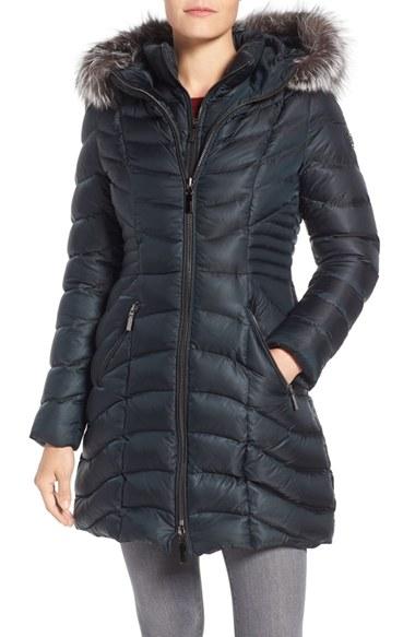 Women's Dawn Levy Genuine Fox Fur Trim Down Parka - Green