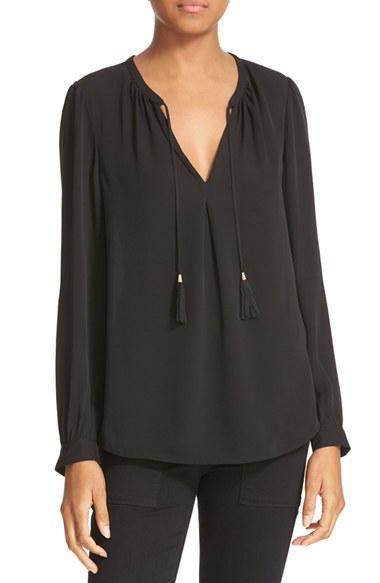 Women's Joie 'calla' Split Neck Silk Blouse - Black