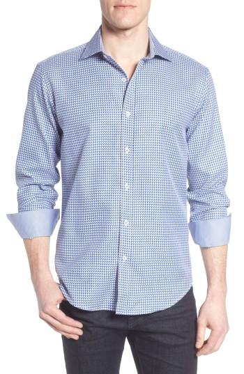 Men's Bugatchi Shaped Fit Geo Sport Shirt, Size - Blue