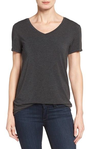 Petite Women's Halogen Modal Jersey V-neck Tee, Size P - Grey