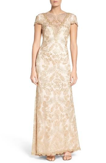 Women's Tadashi Shoji Embroidered Gown - Metallic