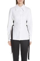 Women's Yigal Azrouel Lace-up Stripe Cotton Shirt - White
