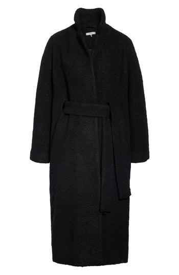Women's Ganni Fenn Belted Wool Blend Coat Us / 40 Eu - Black