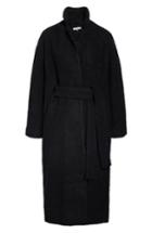 Women's Ganni Fenn Belted Wool Blend Coat Us / 40 Eu - Black