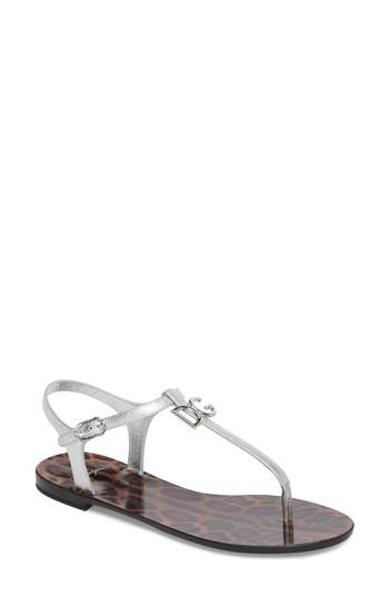 Women's Dolce & Gabbana Dauphine Logo Sandal Us / 35eu - Metallic
