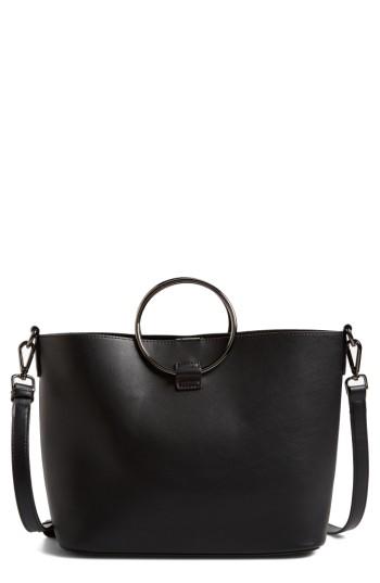 Street Level Metal Handle Faux Leather Crossbody Bag -