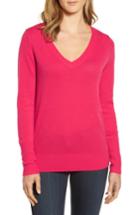 Petite Women's Halogen V-neck Cashmere Sweater, Size P - Pink