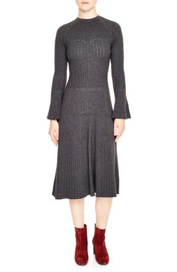 Women's Sandro Ribbed Midi Sweater Dress - Grey