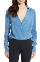 Women's Diane Von Furstenberg Collared Silk Wrap Front Blouse - Blue