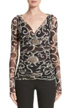 Women's Fuzzi Print Tulle Ruched Top - Black
