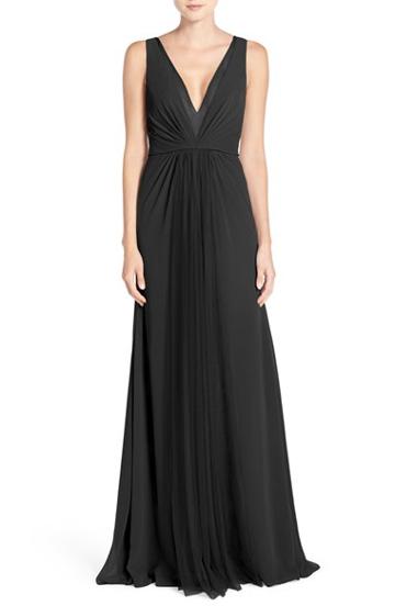 Women's Monique Lhuillier Bridesmaids Deep V-neck Chiffon & Tulle Gown