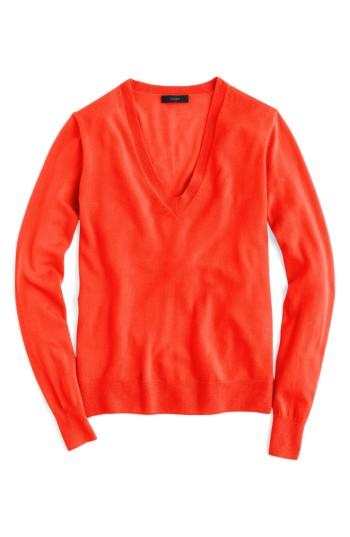 Women's J.crew V-neck Italian Featherweight Cashmere Sweater - Red