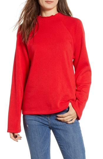Women's Bp. Lettuce Hem Fleece Pullover - Red