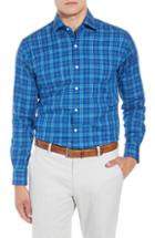 Men's Peter Millar Crown Ease Salamanca Regular Fit Plaid Sport Shirt, Size - Blue