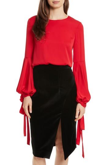 Women's Milly Juliette Stretch Silk Blouse - Red