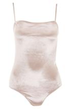 Women's Topshop Square Neck Velvet Bodysuit Us (fits Like 0) - Beige