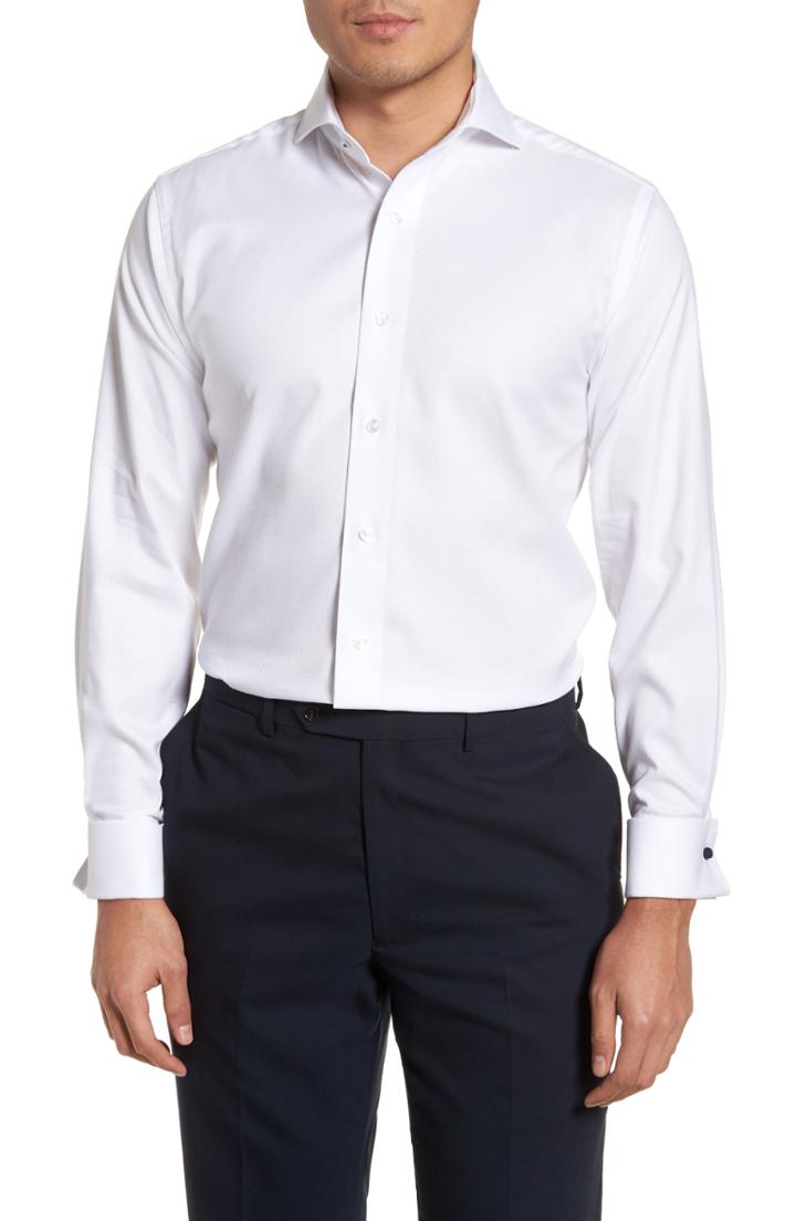 Men's Lorenzo Uomo Trim Fit Basket Weave Dress Shirt - 34 - White