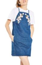 Women's Topshop Tulip Embroidered Pinafore Dress Us (fits Like 2-4) - Blue
