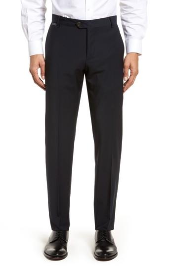Men's Eleventy Flat Front Stretch Solid Wool Trousers R Eu - Blue