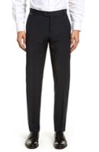 Men's Eleventy Flat Front Stretch Solid Wool Trousers R Eu - Blue