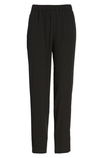 Petite Women's Eileen Fisher Slouchy Silk Crepe Ankle Pants, Size P - Black
