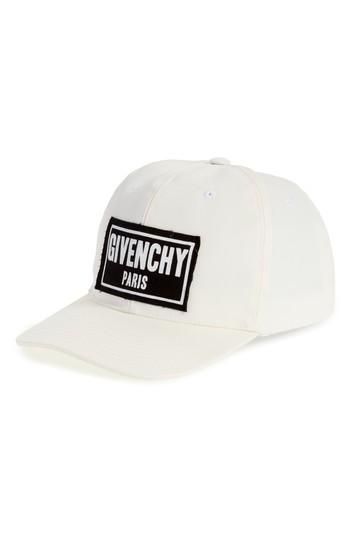 Men's Givenchy Box Logo Patch Canvas Cap - White