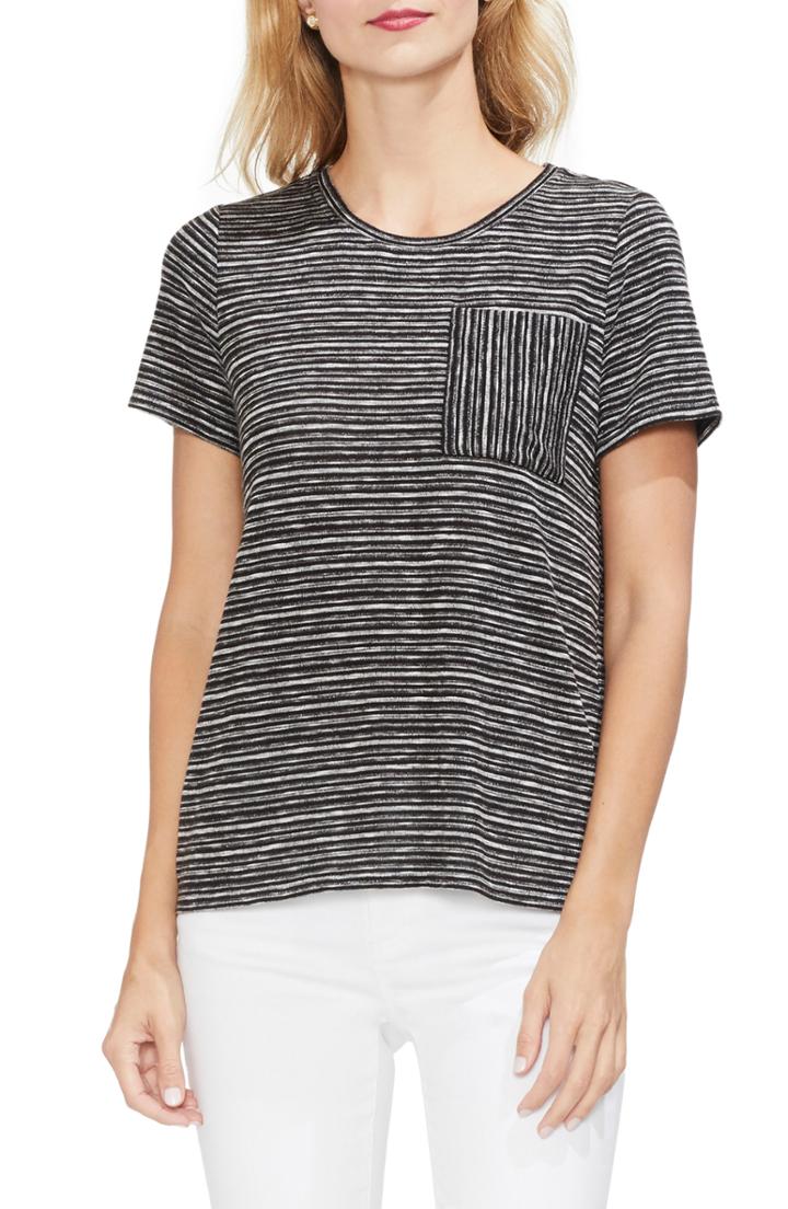 Women's Vince Camuto Stripe Drapey Jersey Tee - Black