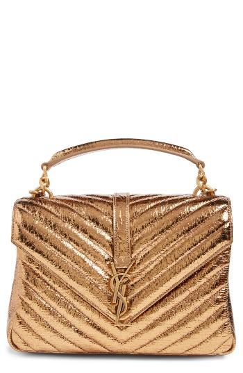Saint Laurent Medium College Crackle Metallic Leather Shoulder Bag -