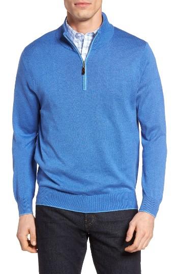 Men's David Donahue Silk Blend Quarter Zip Sweater, Size - Blue