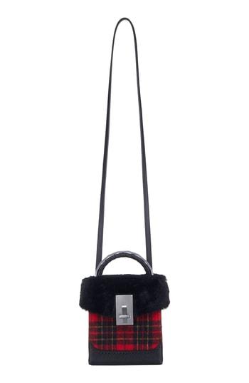 The Volon Plaid Great Box Bag With Faux Fur Trim - Red
