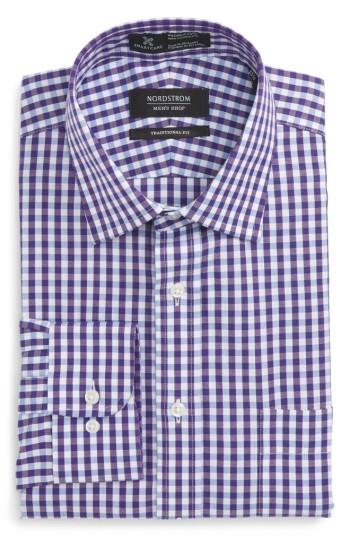 Men's Nordstrom Men's Shop Smartcare(tm) Traditional Fit Check Dress Shirt .5 32/33 - Purple
