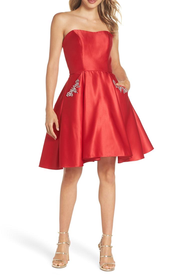 Women's Blondie Nites Strapless Satin Fit & Flare Party Dress