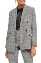 Women's Topshop Double Breasted Check Jacket Us (fits Like 0) - Grey
