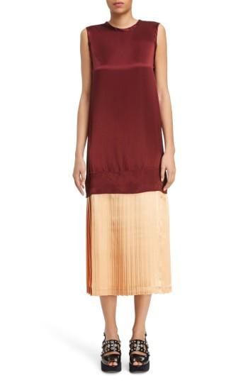 Women's Toga Mock Two-piece Satin Dress Us / 38 Fr - Burgundy