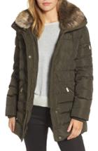 Women's Michael Michael Kors Hooded Coat With Faux Fur Trim - Green