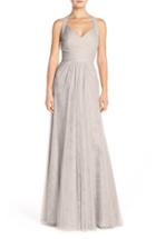 Women's Monique Lhuillier Bridesmaids Sleeveless V-neck Tulle Gown - Grey